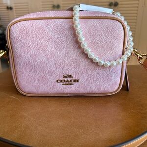 Coach Pink Signature Small Crossbody with Gold-Tone Hardware cek74 w/ bag charms
